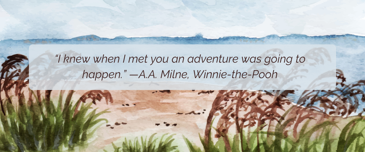 Winnie the Pooh quote on beach image.